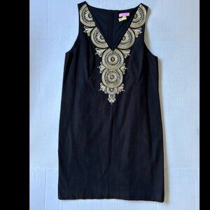 Lily Pulitzer Black and Gold Gabby Embroidered Shift Dress - Size 14